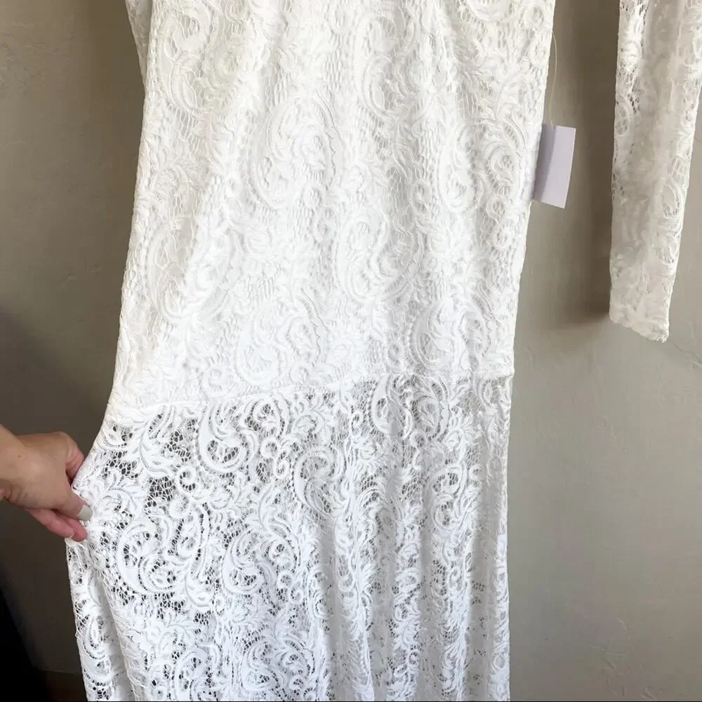 NWT Lulus Way to‎ Be Loved White Lace Long Sleeve Maxi Dress - Picture 12 of 12